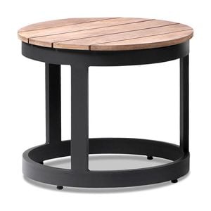 Balmoral Round Industrial Aluminium Teak Top Side Table Charcoal