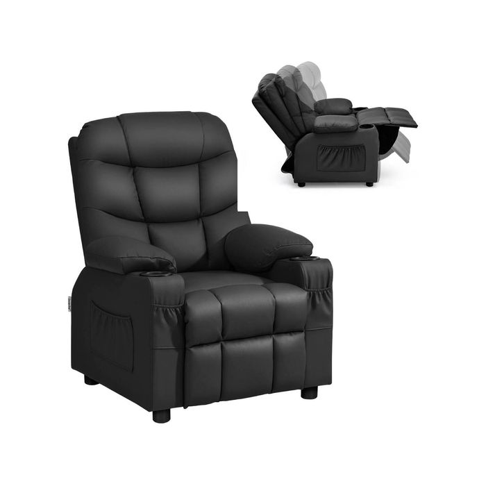 Costway Kids Recliner Sofa PU w/Cup Holders Side Pockets