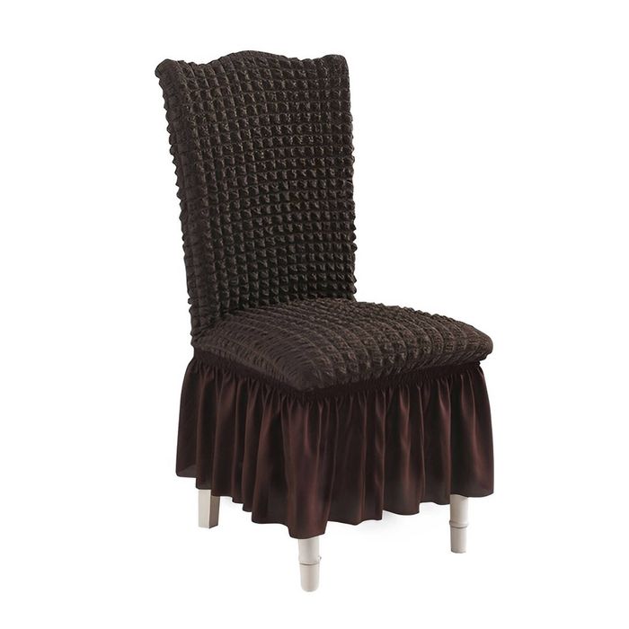 SOGA Coffee Stretch Dining Chair Slipcover with Ruffle Skirt