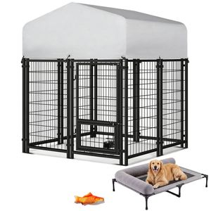 Advwin Large Dog Kennel Heavy Duty Outdoor Enclosure + Elevated Cooling Dog Bed