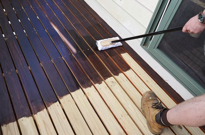 DIY - Step 3 - Stain large deck areas with lambswool applicator - How to stain a deck