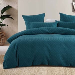 Bambury Luna Jacquard Polycotton Quilt Cover Set Teal Blue Home Bedding King