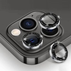 Metal Camera Len Glitter Cover Glass Protector Bling - For Apple iPhone 16 Pro / 16 Pro max (3pcs) - Black
