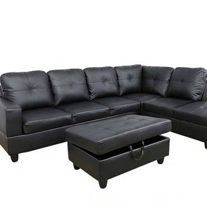 Vega Sectional Sofa with Ottoman PU - Black