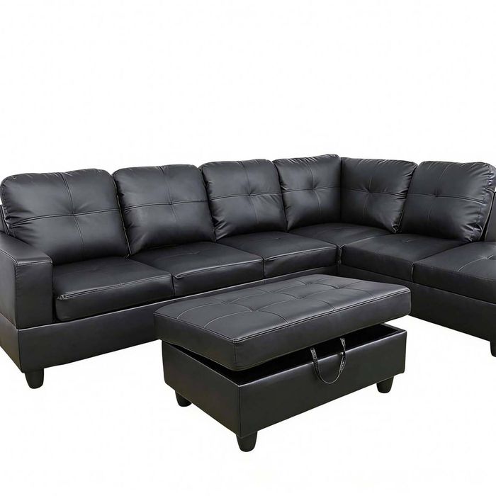 Vega Sectional Sofa with Ottoman PU - Black