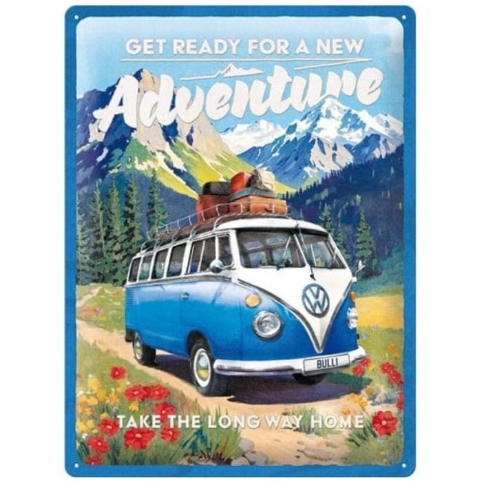 Nostalgic-art Large Sign Vw Bulli Ready For A New Adventure 30x40x0.5cm