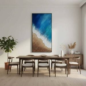 Cerulean Shore: Hand-painted Coastal Abstract Oil Painting (60x120cm)
