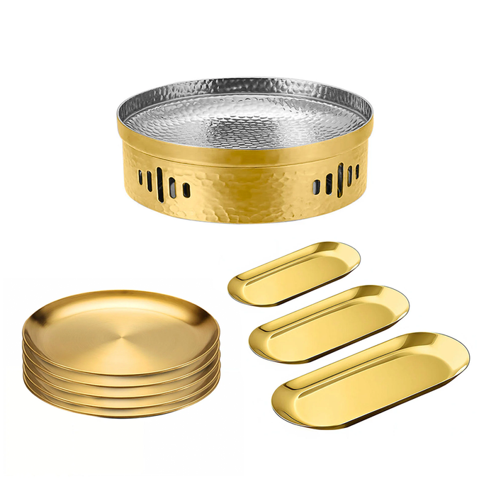 SOGA Kitchenware Bundle – Gold Nordic Plate Set, 26cm Grilling Plate & 28cm DryPot
