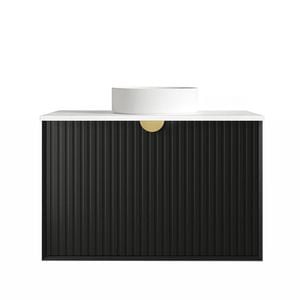 Attica Mellini 900mm Matte Black Vanity With Pure White Stone Top 