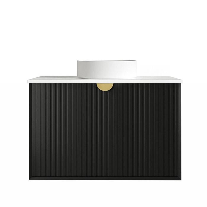Attica Mellini 900mm Matte Black Vanity With Pure White Stone Top 
