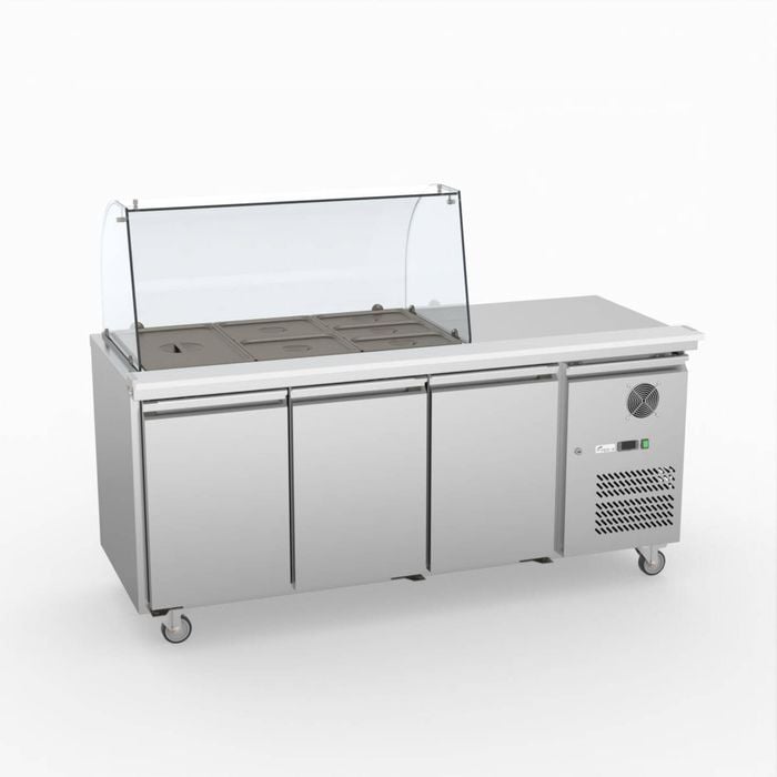 Fed-x Three Door Salad Prep Fridge With Curve Glass Top  - Salad Bar Fridges (xthp3100salgc)