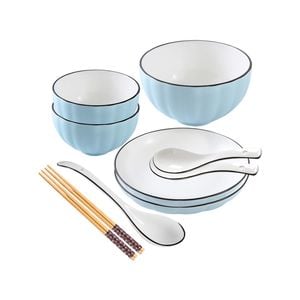 SOGA Blue Japanese Style Ceramic Dinnerware Set of 7