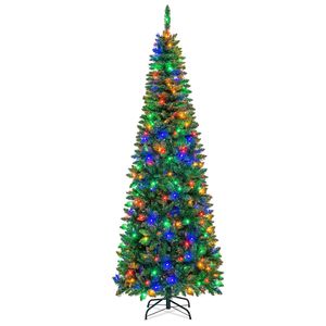 Costway 229cm Xmas Pencil Tree 350 Colorful LED Lights Christmas Decoration Tree