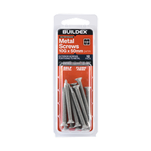 Buildex 10G x 50mm Class 3 Sheet Metal Screws - 12 Pack