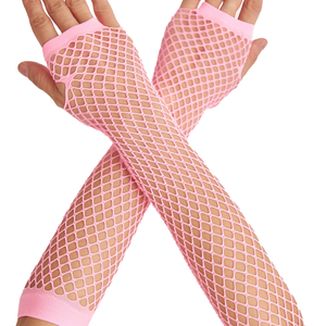 Long Elbow Length Fishnet Gloves Fingerless 70s 80s Wos Costume Party Dance in Light Pink