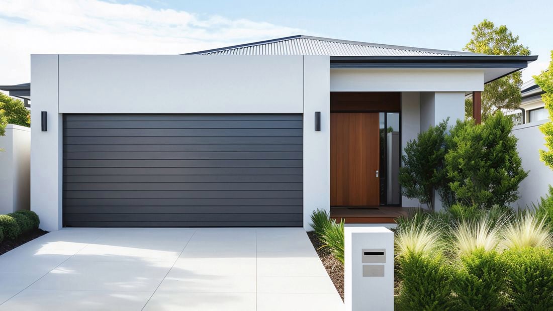 Exterior of a modern single-storey home painted in neutral tones, showing how to refresh exterior house paint.