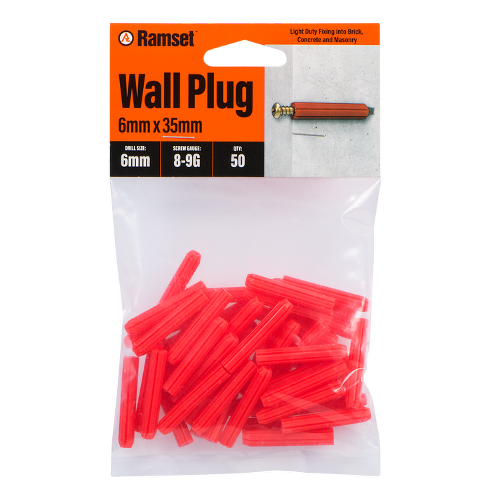 Ramset 6 x 35mm Red Wall Plugs - 50 Pack