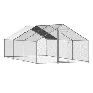 VEVOR 300x600x200cm Metal Chicken Coop with Cover Spire Roof Security Lock for Backyard
