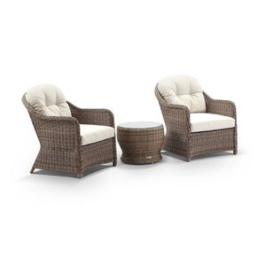 Plantation Outdoor Wicker Patio Set Brushed Wheat With Side Table & Cream Cushions