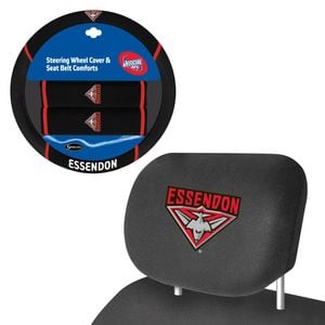 Essendon Bombers Official Afl Steering Wheel Cover And Headrest Covers Combo