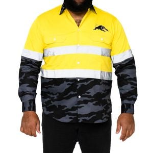 NRL Panthers 'Camo' Hi-Vis L/S Cotton Drill Shirt - Large