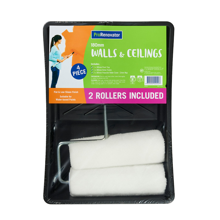 ProRenovator 180mm 4 Piece 2 Rollers Walls And Ceilings Roller Kit