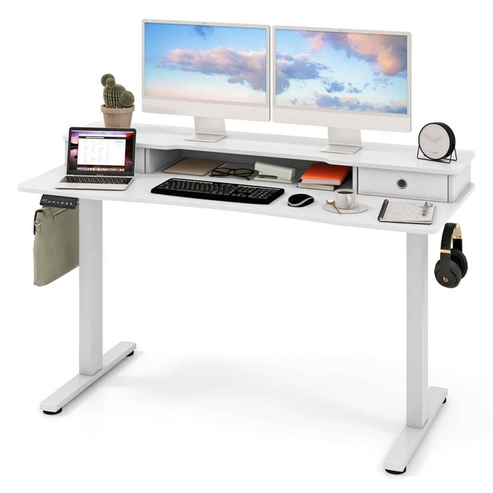 Costway Electric Lift Table Height Adjustable Stand Up Desk 140cm - White