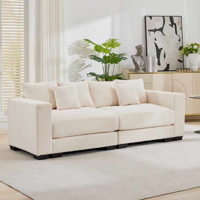 Homfurn 231cm Oversized 2 Seater Sofa, Corduroy Large Sectional Couches, 2 Seater Modern Deep Seat Sofa
