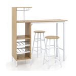 Costway 120cm Bar Table Stool Set Compact Dining Set w/Glass Holders & Wine Rack Natural