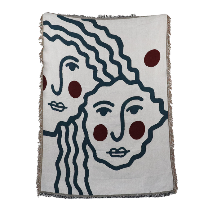 Anycozy Throw Blanket 130x160cm Abstract Face Tassel Camping Mat