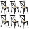 Oikiture 6PCS Crossback Dining Chair Solid Birch Timber Wood Ratan Seat Black