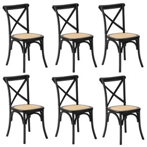 Oikiture 6PCS Crossback Dining Chair Solid Birch Timber Wood Ratan Seat Black