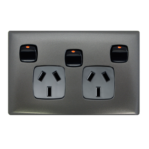 HPM Gun Metal and Black Linea Double Powerpoint with Extra Switch