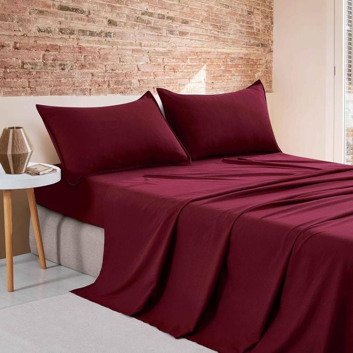 Cleverpolly Vintage Washed Microfibre Sheet Set - Burgundy - Queen Size