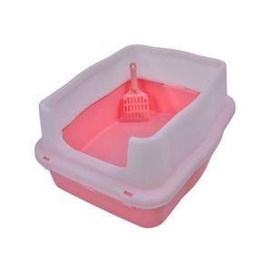 Yes4pets Large Deep Cat Kitty Litter Tray High Wall Pet Toilet Tray With Scoop Pink
