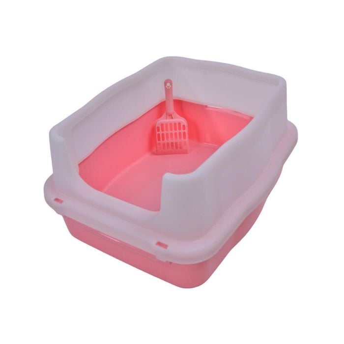 Yes4pets Large Deep Cat Kitty Litter Tray High Wall Pet Toilet Tray With Scoop Pink
