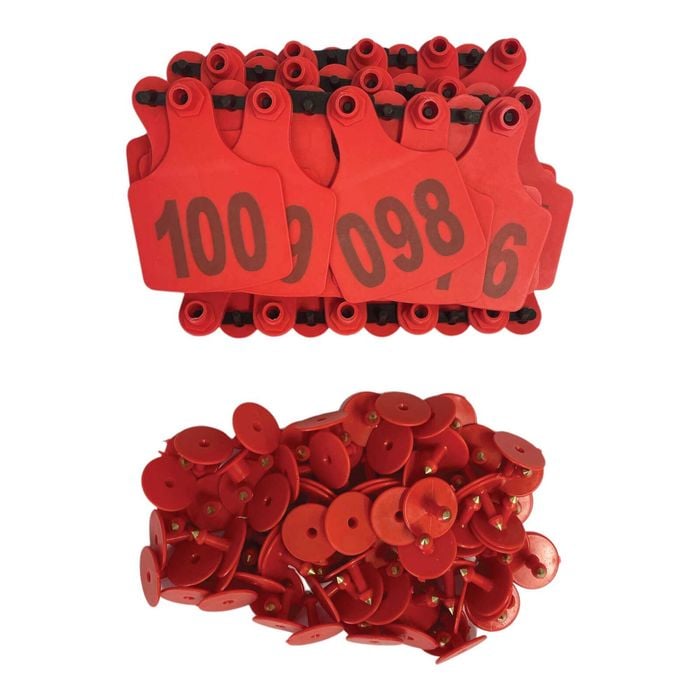 1-100 Cattle Number Ear Tags 7.5x10cm Set - Xl Red Cow Sheep Livestock Labels