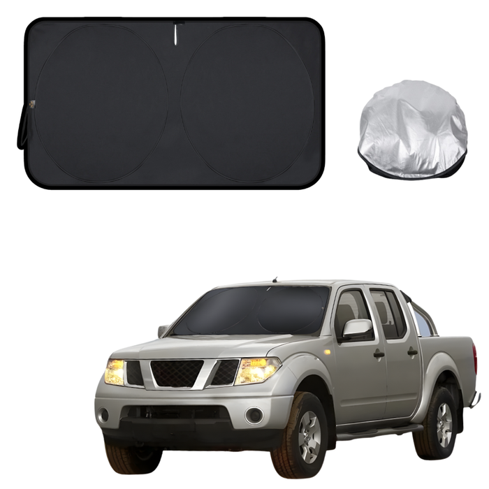 Front Windscreen Sun Shade for Nissan Navara Dual Cab 2005 - 2014 (D40 ST/STX) - Standard 150 x 85 cm - Black