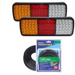 Elinz 2x LED Tail Lights Stop Reverse Turn Indicator 12V Caravan Truck 30M Narva 7 Core Trailer Cable