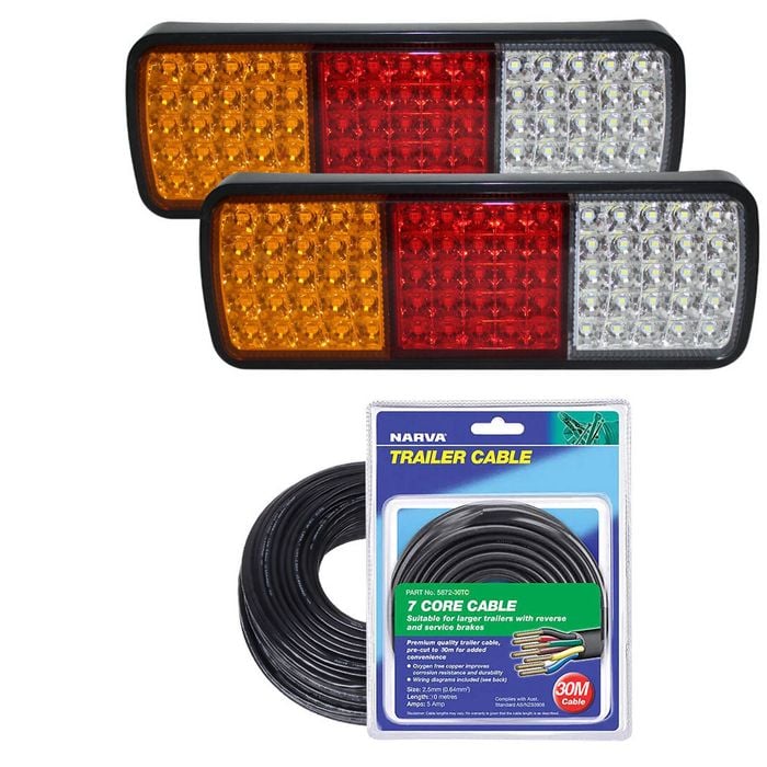 Elinz 2x LED Tail Lights Stop Reverse Turn Indicator 12V Caravan Truck 30M Narva 7 Core Trailer Cable