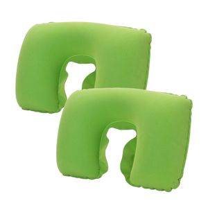 Catzon 2 Pcs Inflatable U-Shaped Pillow Flocked Fabric-Green