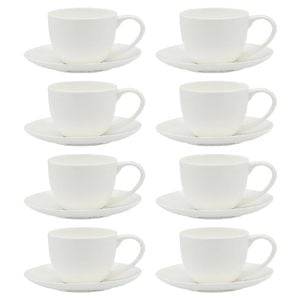 8PK Ecology Fine Bone China Canvas Espresso Cup & Saucer 100ml/12.5cm White