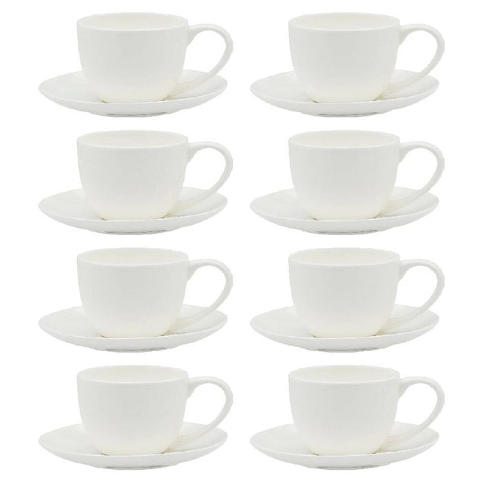 8PK Ecology Fine Bone China Canvas Espresso Cup & Saucer 100ml/12.5cm White