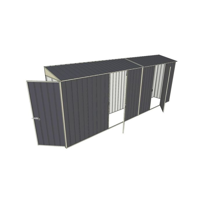 Build-a-Shed 0.8 x 5.2 x 2m Single Hinged Door Skillion Shed with Dual Single Hinged Side Doors - Grey