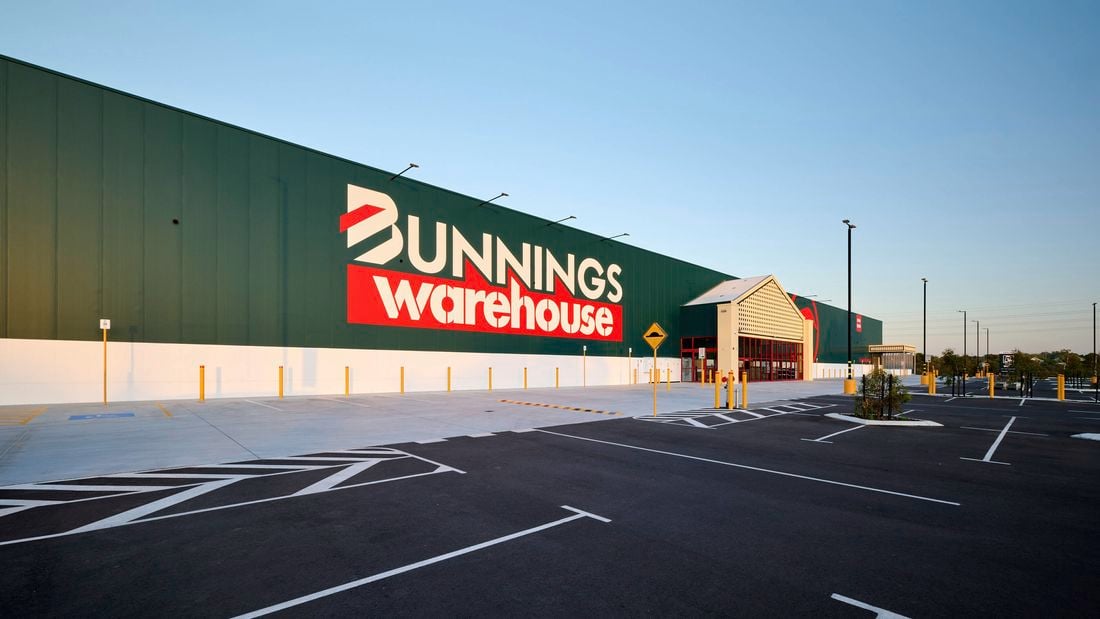 Bunnings Warehouse exterior front of store.