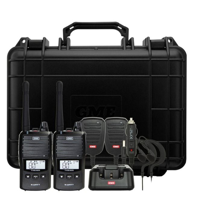 GME UHF CB 5/1 Watt Handheld Radio Twin Pack w/ Accessories Black