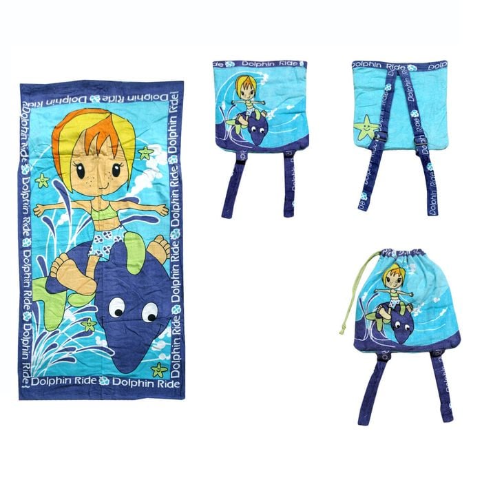 Kids Beach Towel N Bag Dolphin 75 x 150 cm