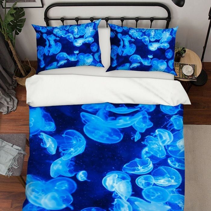 3D Blue Jellyfish 378 Bed Pillowcases Quilt Queen Size