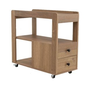 Costway 2-drawer Sofa Side Table Rolling Narrow Nightstand Natural