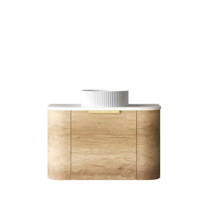 Attica 750mm Natural Oak Bentwood Wall Hung Curve Vanity With Pure White Top